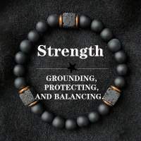 VINTLOOK Mens Lava Stone Bracelet with Black Onyx for Strength and Courage