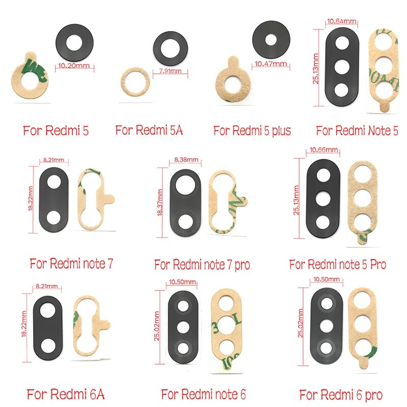 2 cái của rất nhiều, cho Xiaomi Redmi Note 7 6 5 5A 6A Pro cộng với S2 camera phía sau Tròng kính với keo Bộ phận thay thế
