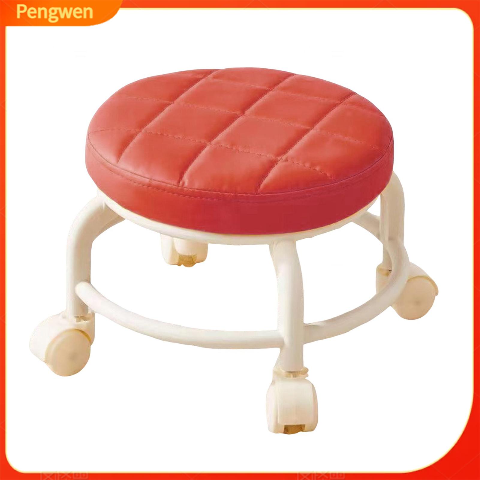 Pengwen Mini Stool with Wheels Low Rolling Stool with 360° Swivel Wheels Heavy Duty Mini Chair Faux Leather Cushion Portable Rotating Seating Stool for Home Office Salon and Workshop Use - 5