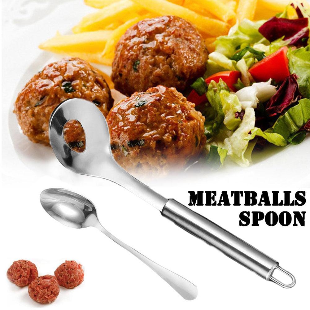 Stainless Steel Squeezing Meatballs Spoon Household Spoon Balls Meatballs Oval Shrimp Hole Can Make Leakage Balls Vegetable G3V8