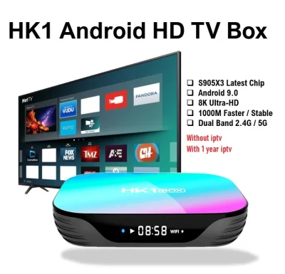 HK1 Android 9.0 S905X3 4GB 64GB ROM Dual Band 2.4G/5G Wifi 1000M RJ45 8K Smart Android TV Box