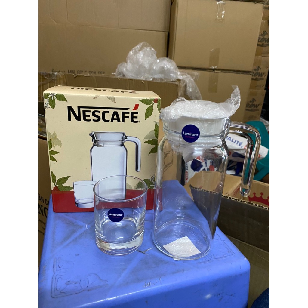 Bộ bình ly thủy tinh luminarc vuông hang cực đẹp quà tặng nescafe