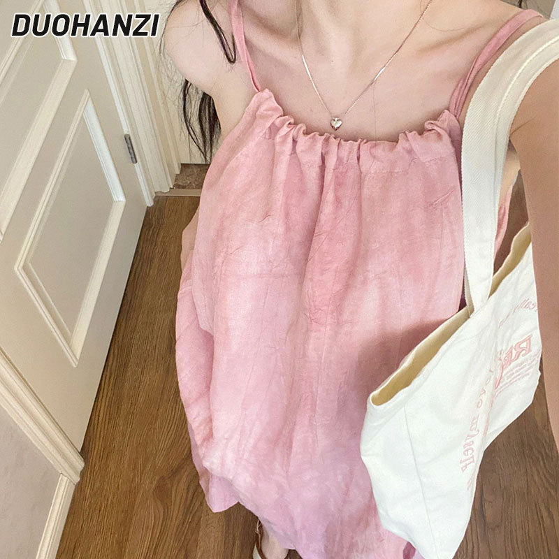 Kỳ nghỉ bên bờ biển của phụ nữ chân váy dài cổ yếm duohanzi màu hồng treo váy đi biển