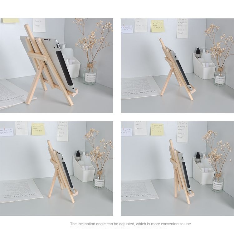 INS style wooden desktop foldable stand, mobile phone iPad stand decoration, student desk storage, tablet art shelf_voghion.com