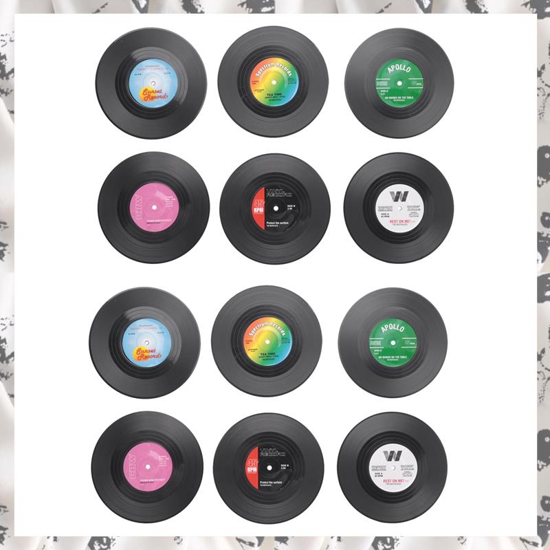12Pieces / Set Retro Vinyl Disc Drink Coasters