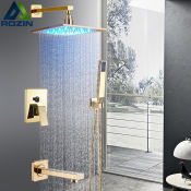 Golden LED Shower Faucet Set with Rainfall Bath Mixer