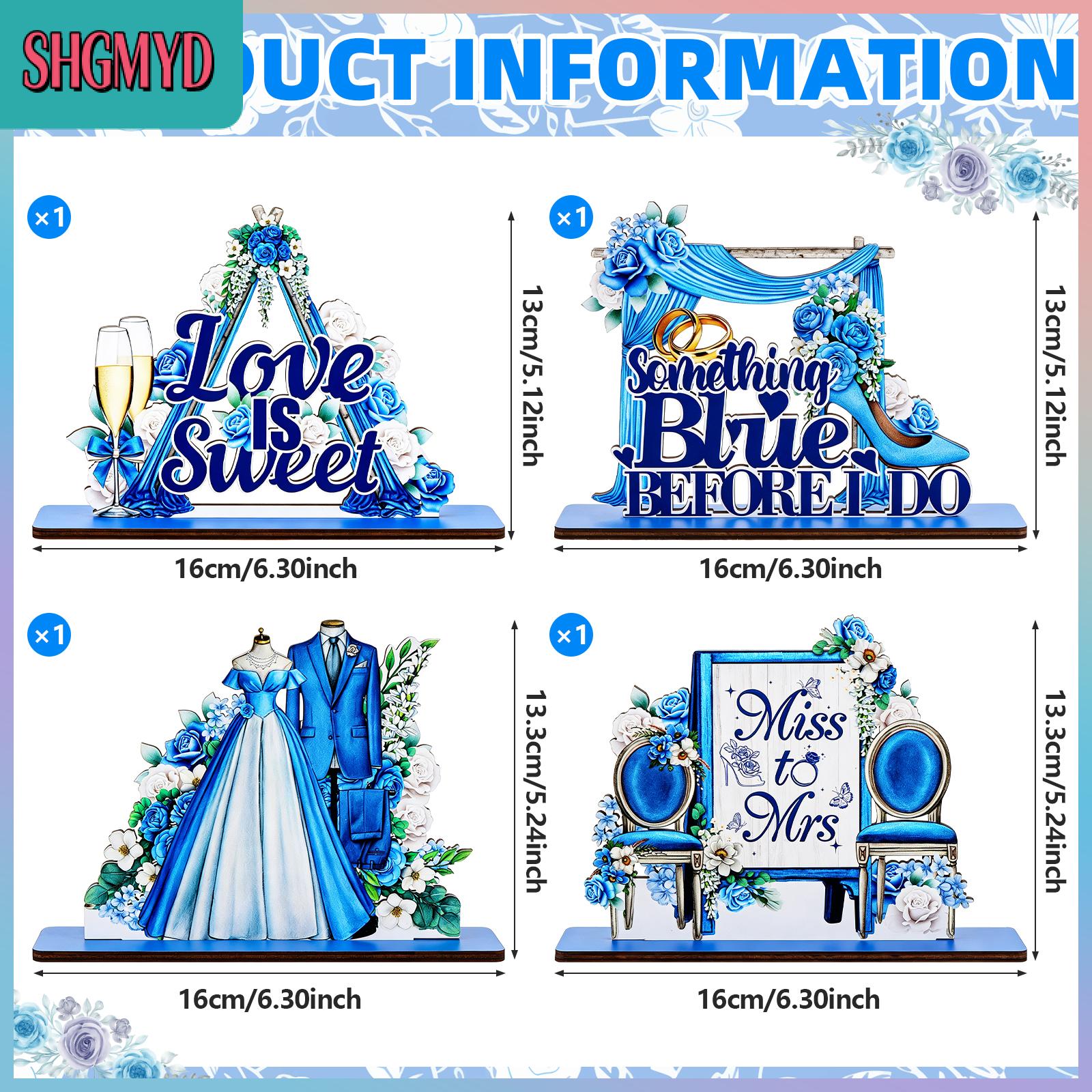 【SHGMYD】 4ชิ้นเป็นสีฟ้าก่อนที่ฉันจะตกแต่งเจ้าสาวโต๊ะไม้ตกแต่งกลางดอกไม้สัญลักษณ์ความรักเป็นฉากหลังโต๊ะที่แสนหวาน ราคา 124 บาท*ส่งฟรี