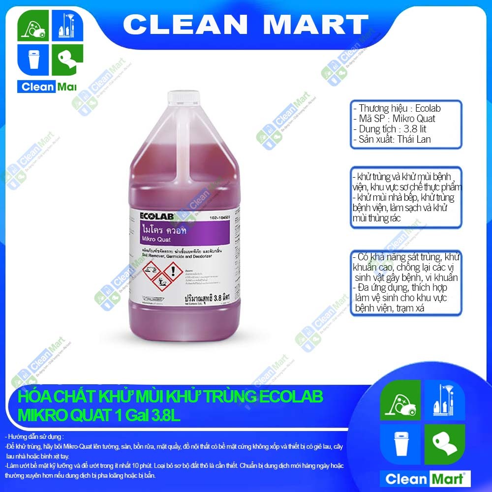 [ECOLAB] Chất Khử Mùi Khử Trùng Ecolab Mikro Quat 3.8Lit - CLEAN MART