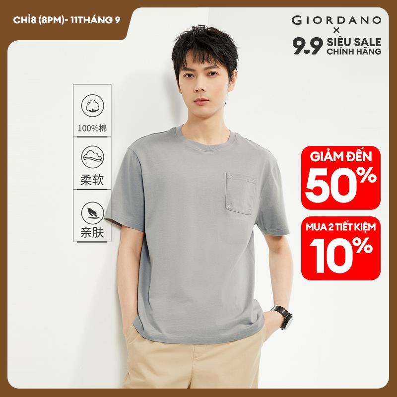 GIORDANO Nam Áo Phông Bartack Túi Đơn 100% Cotton Cổ Tròn Tay Ngắn Đơn Giản Mùa Hè Thời Trang Áo Phông 13024202