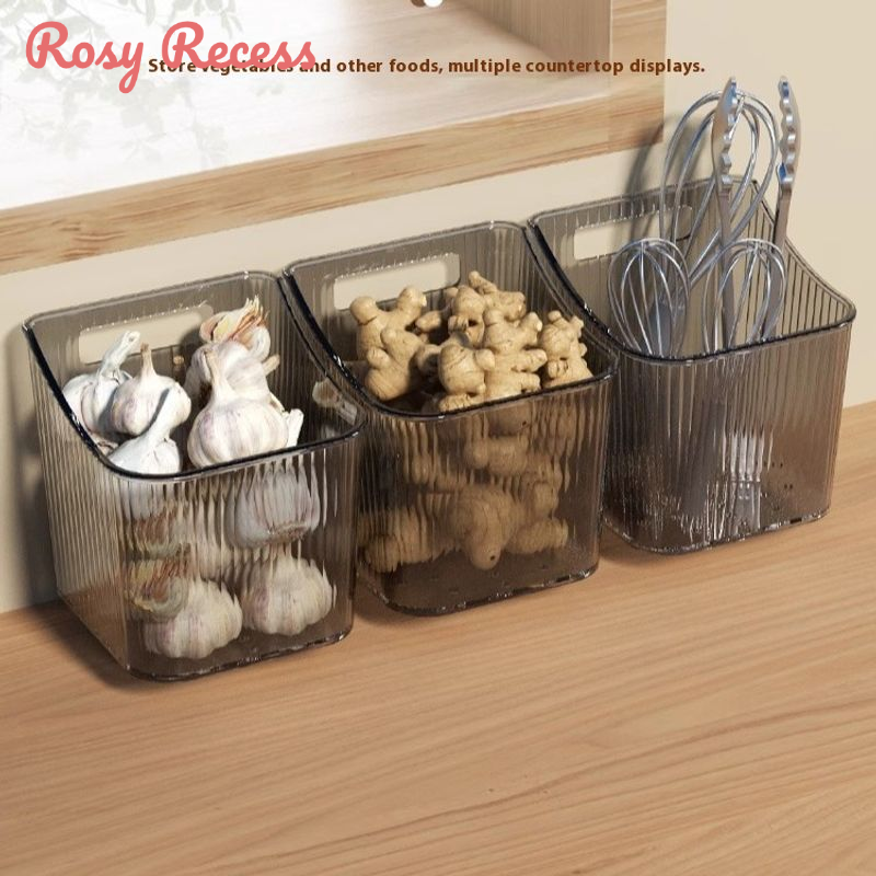 Rosy RECESS nhà bếp lưu trữ thùng cho tỏi, gừng, và đồ dùng-Khay nhựa trong suốt cho Countertop hiển thị