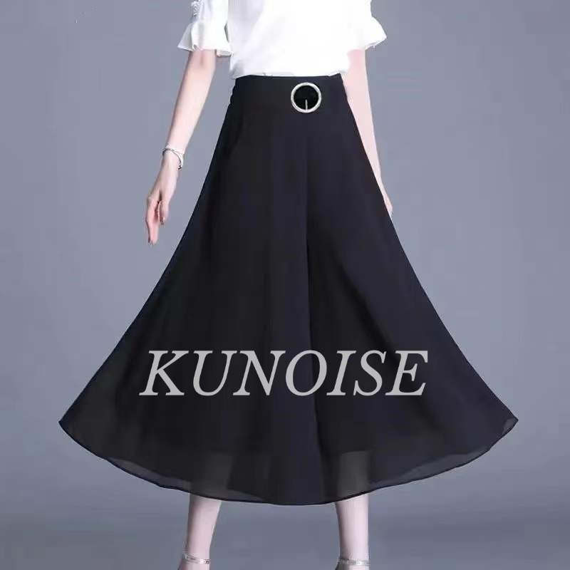 KUNOISE Summer New plus Size 100.00kg Chiffon High Waist Pantskirt Cool Chiffon All-Match Wide Leg Pants ราคา 140 บาท*ส่งฟรี