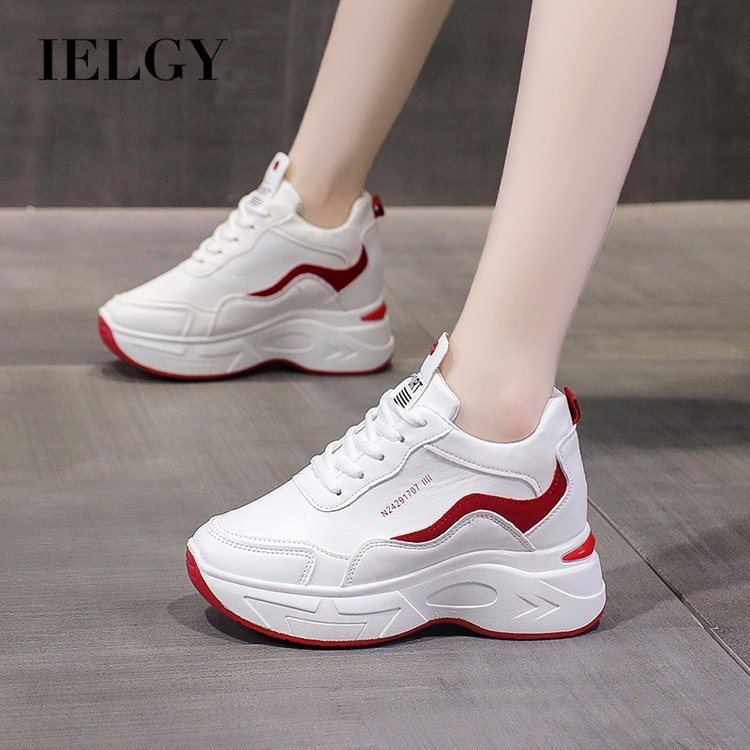 IELGY 2025 Korean Version of Casual Leather Color-blocked Platform Strap Dad Shoes Inner Heightened Sneakers Women ราคา 435 บาท*ส่งฟรี