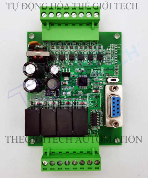 Board mạch PLC HK FX2N-10MR CTH, CFH , 6 In/4 Out Relay, TTL RS232 9.6kbps, 24VDC, mạch trần và có vỏ hộp gắn ray, GX Works2 Mitsubishi - RS232, Mạch trần
