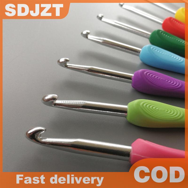 SDJZT 8ชิ้น/เซ็ต2.5-6.0mm เข็มโครเชต์อลูมิเนียมกันกระแทกจับเข็มถัก