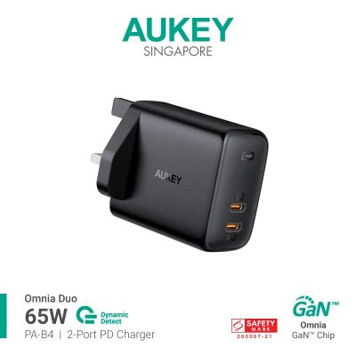 Aukey PA-B4 Omnia Duo 65W Dual-Port PD Wall Charger with GaNFast Tech