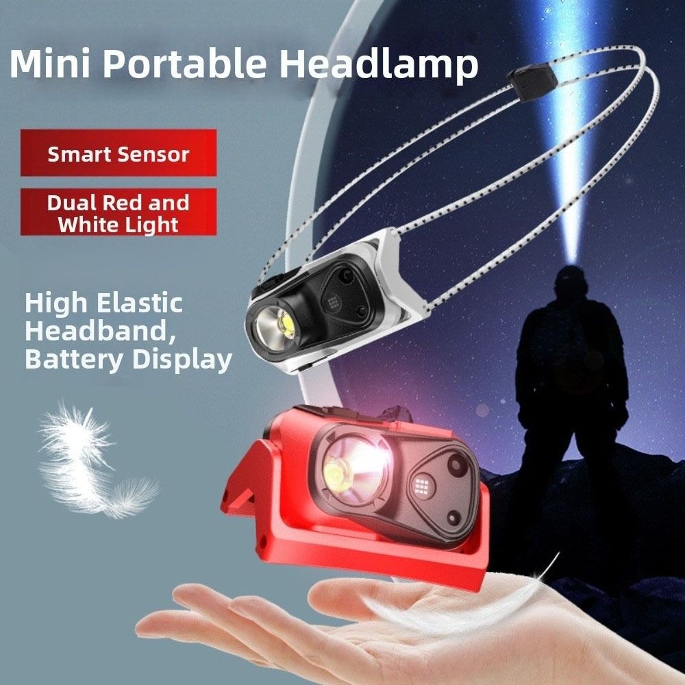 TI9P USB có thể sạc lại Đèn pha LED Cảm biến Độ sáng cao Đèn pin mini Siêu nhẹ Đèn pin đội đầu