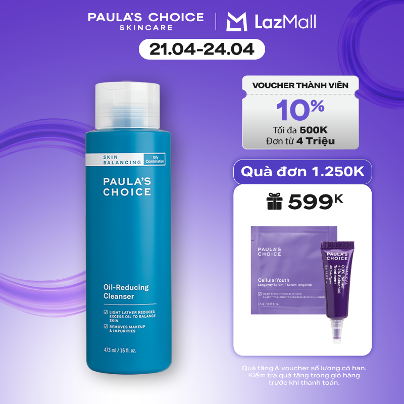 Sữa rửa mặt cân bằng độ ẩm và giảm dầu Paula's Choice Skin Balancing Oil Reducing Cleanser 473ml - 1151