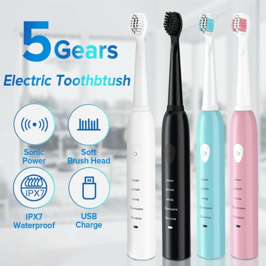 Bàn chải điện tự động đánh răng 5 chế độ tặng 4 đầu chải