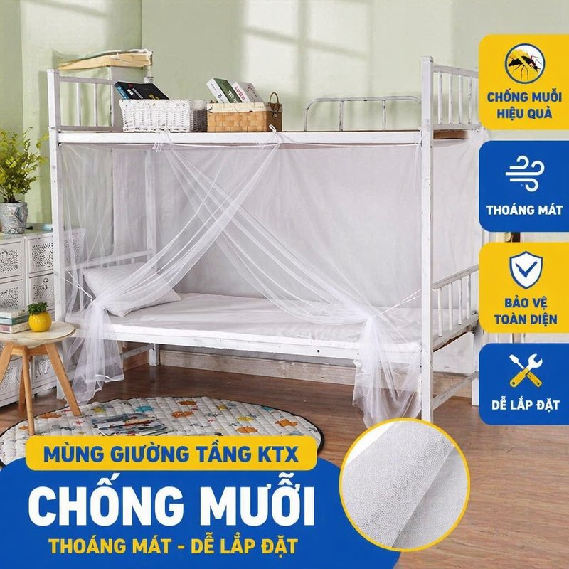 mùng giường tầng ký túc xá tuyn chống muỗi thoáng khí dễ dựng gọn nhẹ cho sinh viên phòng ngủ