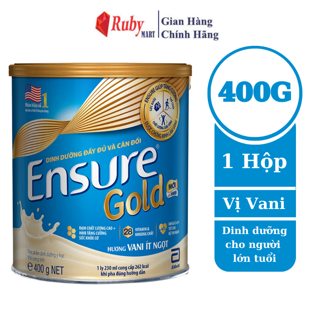 Date T12 24 Sữa bột Ensure Gold Abbott ít ngọt HMB 400g