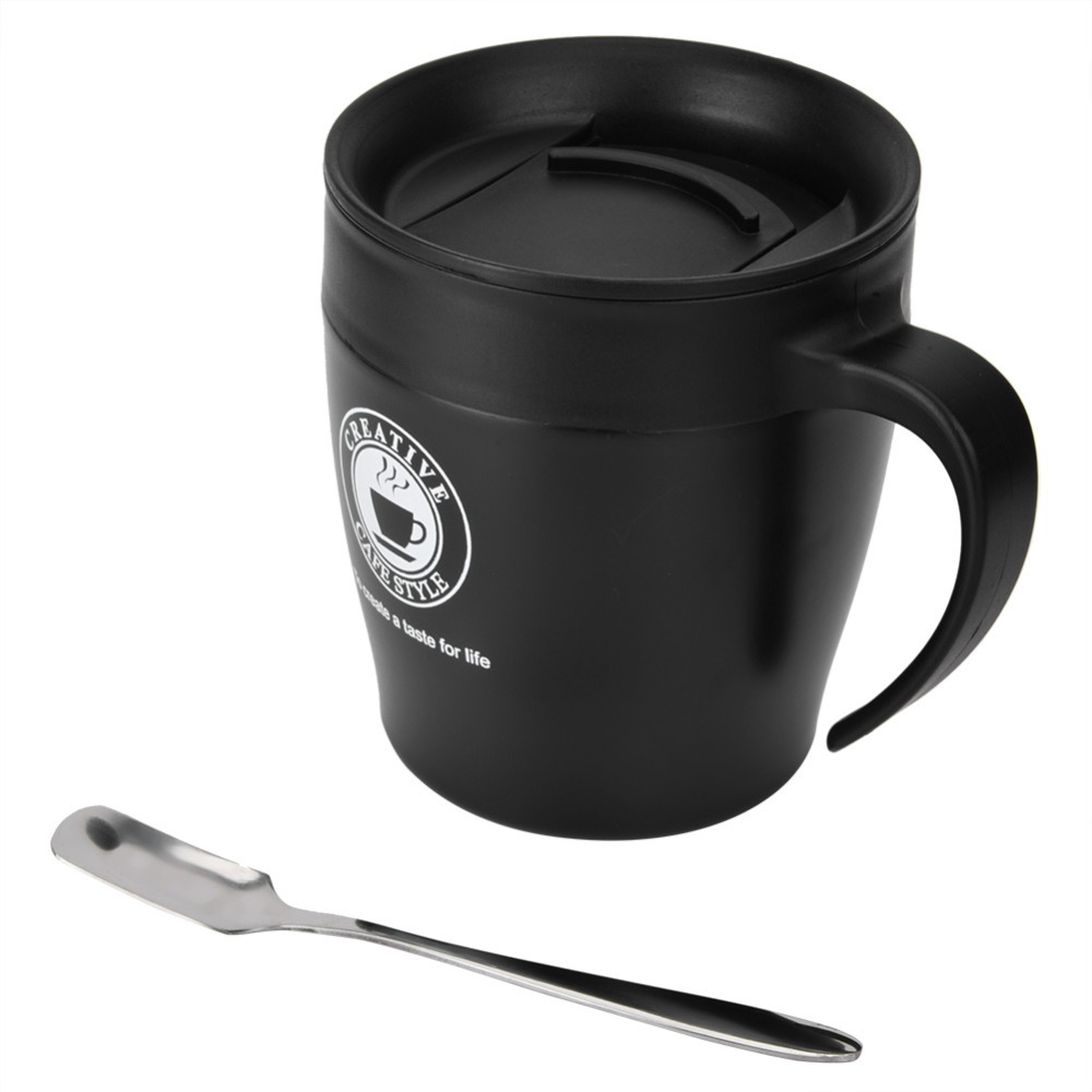 ORWHITE SHOP Cách nhiệt Cốc cà phê cách nhiệt bằng thép không gỉ Thép không gỉ Với thìa Cốc nước Hộp đựng cà phê Có nắp Cốc cà phê kèm thìa Sử dụng trong nhà bếp - 3