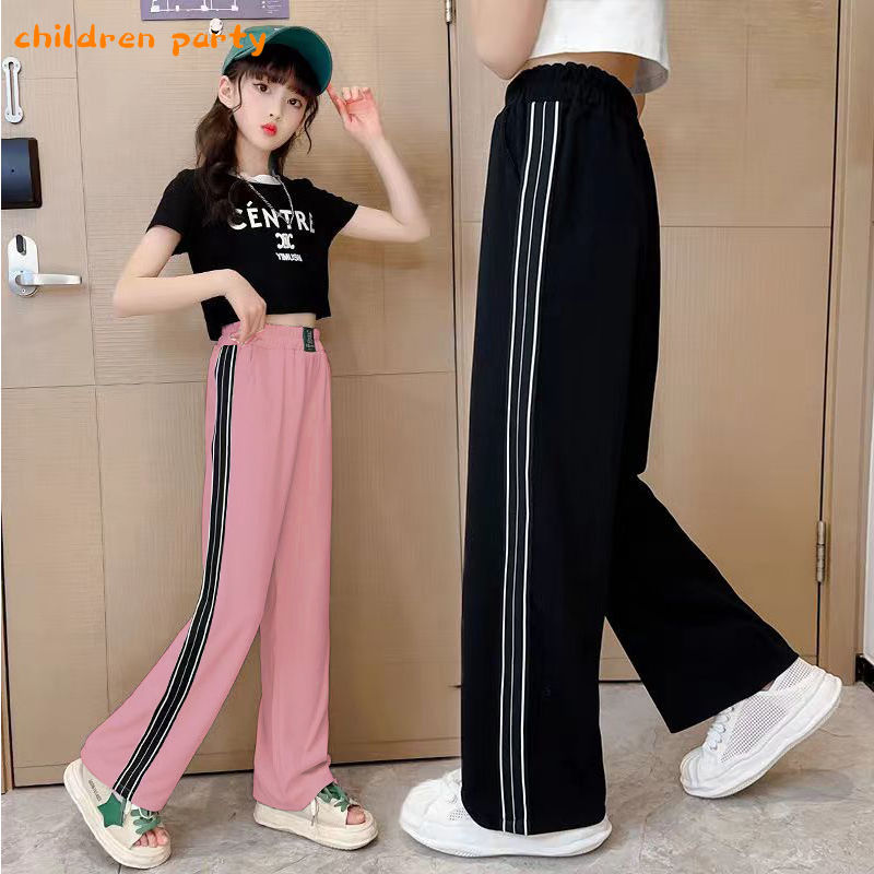 Quần Lụa băng quần ống rộng thể thao dáng rộng thường ngày đa năng mới 2024 mỏng và sành điệu cho bé gái