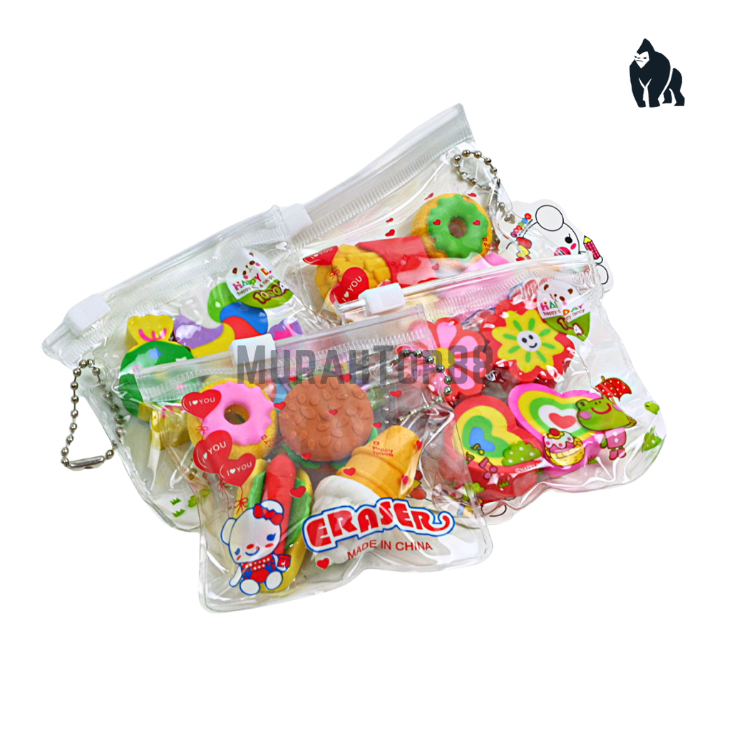 Penghapus Tas Bentuk Makanan Isi 4 pcs / Fancy Food Eraser Set Mini [PER SET]