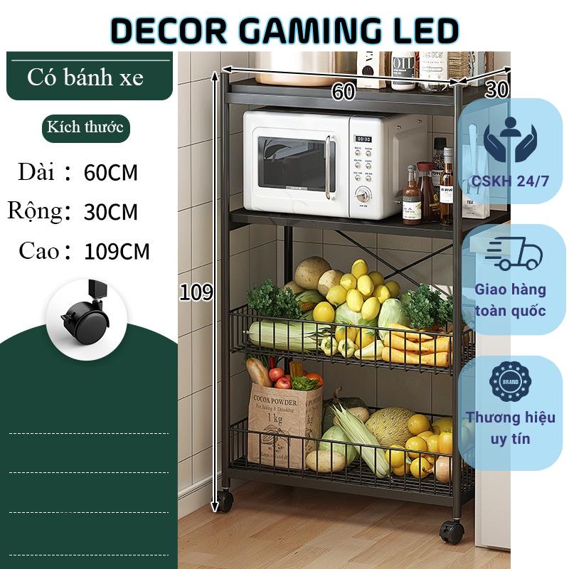 Kệ để lò vi sóng, kệ đa năng nhà bếp 3 4 tầng kép có bánh xe, kệ để đồ gia vị nồi chiên không dầu, thép carbon không gỉ