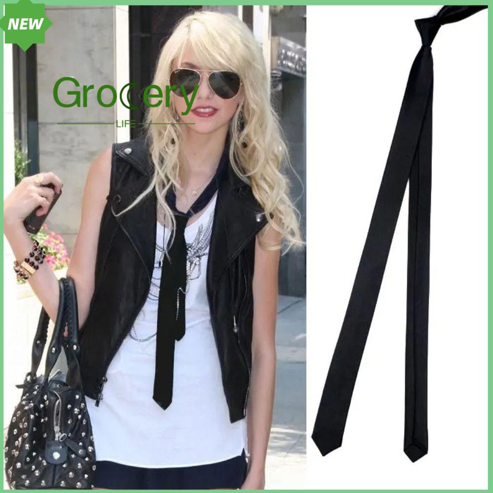GROCERY LIFE Thời trang Cà vạt satin siêu 3cm Cổ điển Cà vạt cổ đen thanh lịch Màu trơn Cà vạt bản nhỏ