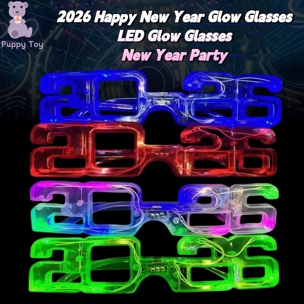 TESDFD Số Kính phát sáng năm mới 2026 Đèn LED phát sáng Hình vuông Kính tiệc năm mới Đồ chơi trẻ em Đồ trang trí chụp ảnh Kính phát sáng LED 2026 Tiệc hóa trang