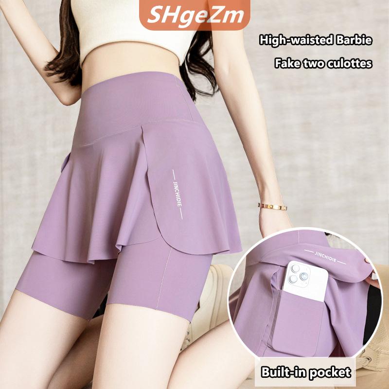 [COD] SHgeZm Quần đi xe đạp ngoài trời Quần giả hai mảnh quần Túi ba điểm quần cá mập mùa hè Quần Yoga nữ chống bóng