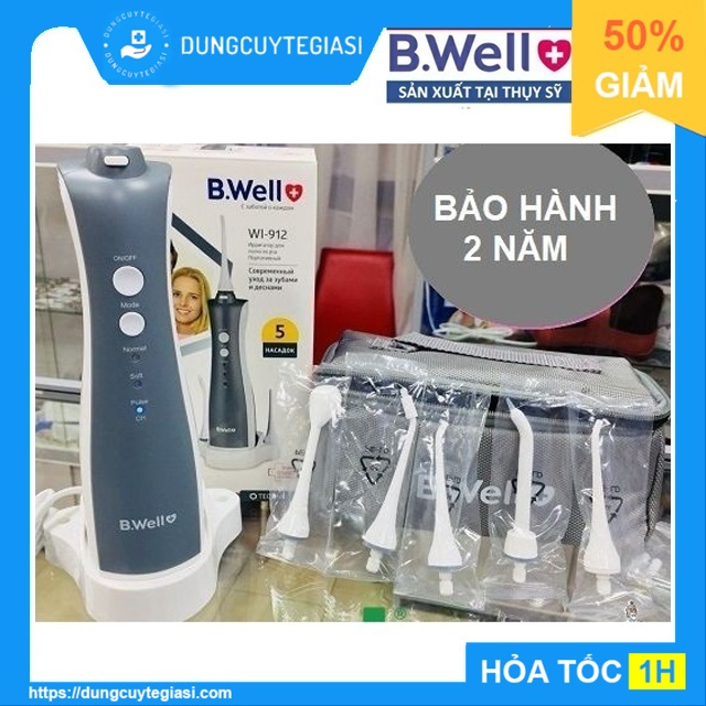 Máy tăm nước du lịch b.well wi-912 - thụy sỹ - cải tiến 5 đầu tăm - bh 2 năm đổi máy mới toàn quốc