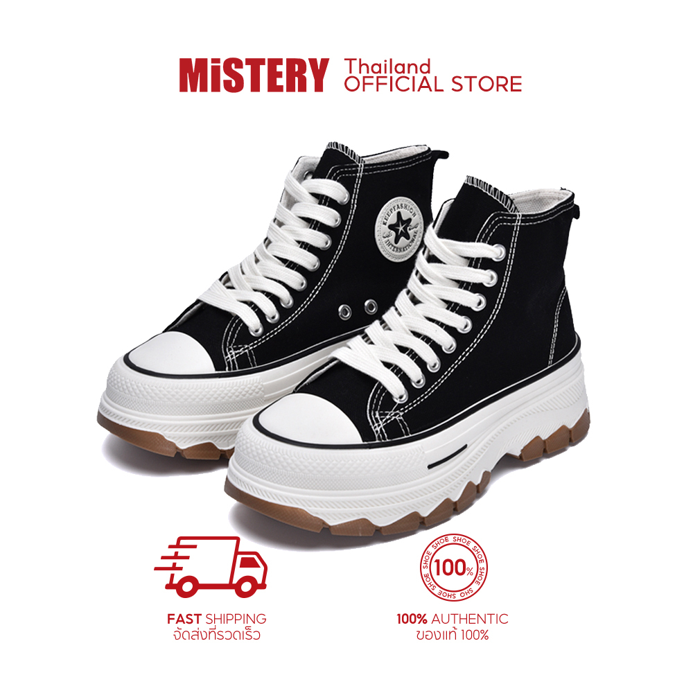MISTERY รองเท้าผ้าใบส้นสูง สูง 5.5cm รุ่น HIGH RUN STAR สีดำ (MIS-1235) ราคา 439 บาท*ส่งฟรี
