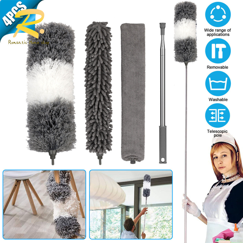 Ready Stock Microfiber Feather Duster 4PCS Extendable Bendable Dusters