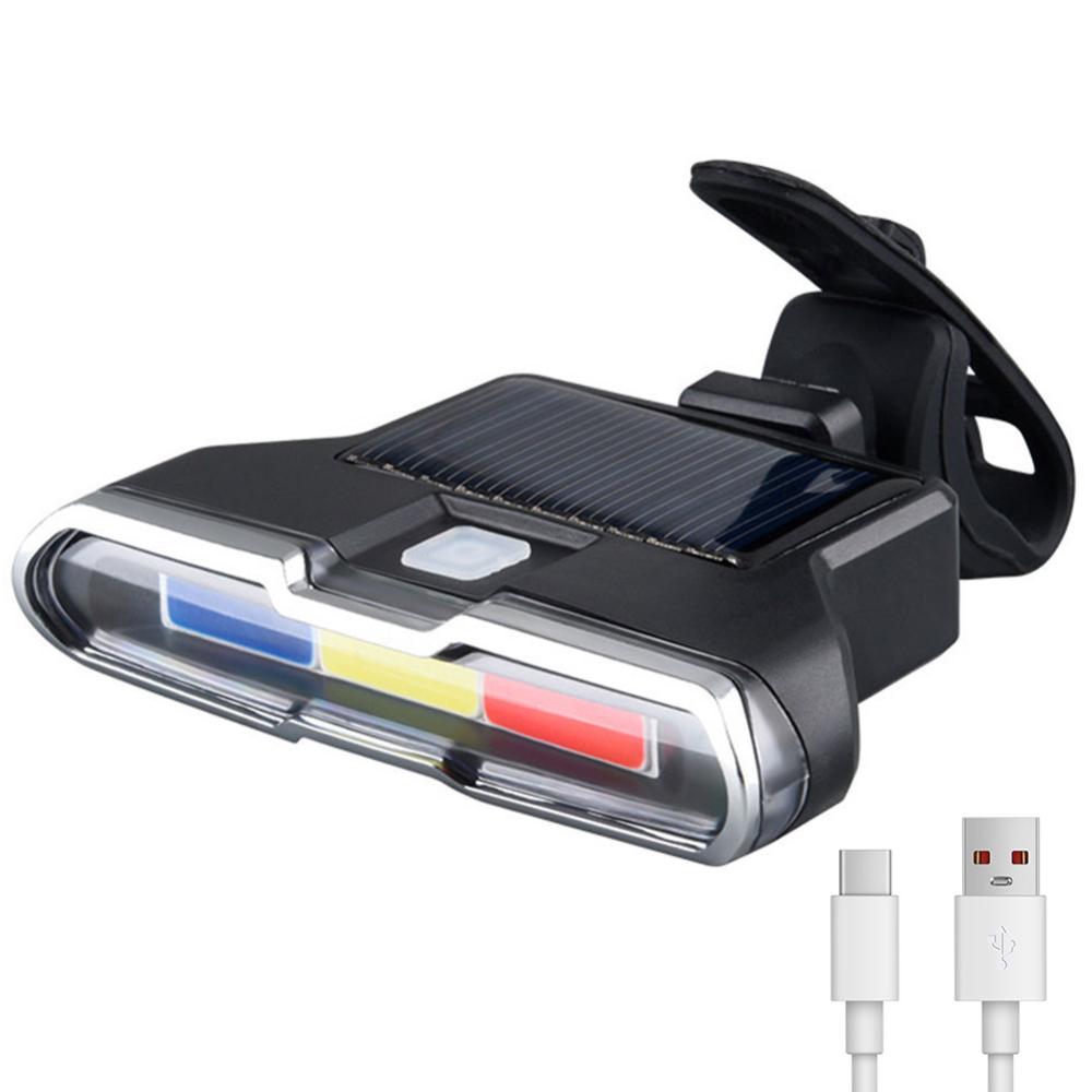 Solar Safety Warning Taillight Waterproof Bicycle Rear Night Light 50LM Photosensitive Sensing Riding Safety Accessories