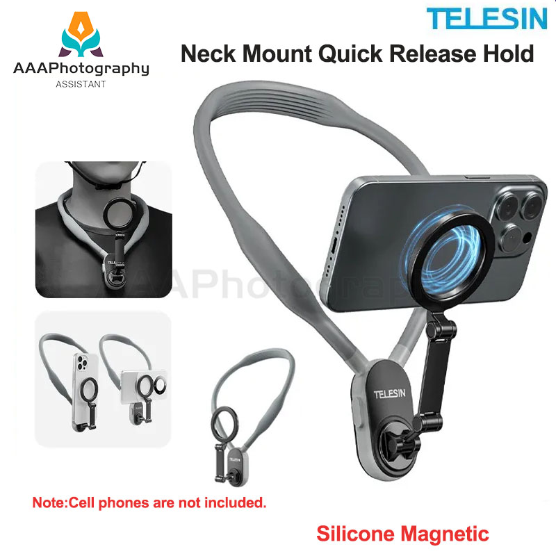 TELESIN Silicone Magnetic Neck Mount Quick Release Holder for iPhone 15  Samsung