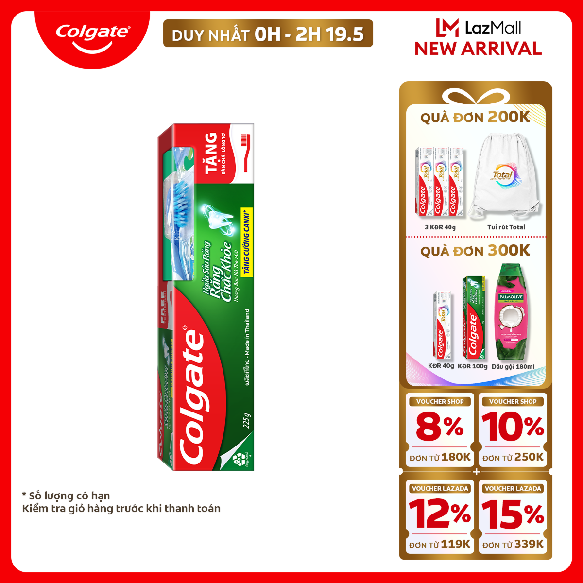 [Chỉ 15-17.5_Áp Voucher giảm đến 10%] Kem đánh răng Colgate ngừa sâu răng răng chắc khỏe 225g/tuýp t