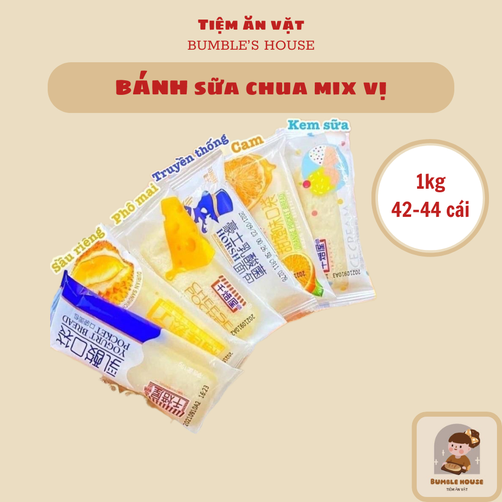 (THÙNG 1KG) BÁNH SỮA CHUA ĐÀI LOAN MIX 5 VỊ THƠM NGON (Kem, phô mai, sầu riêng, yogurt, ông già Horsh)