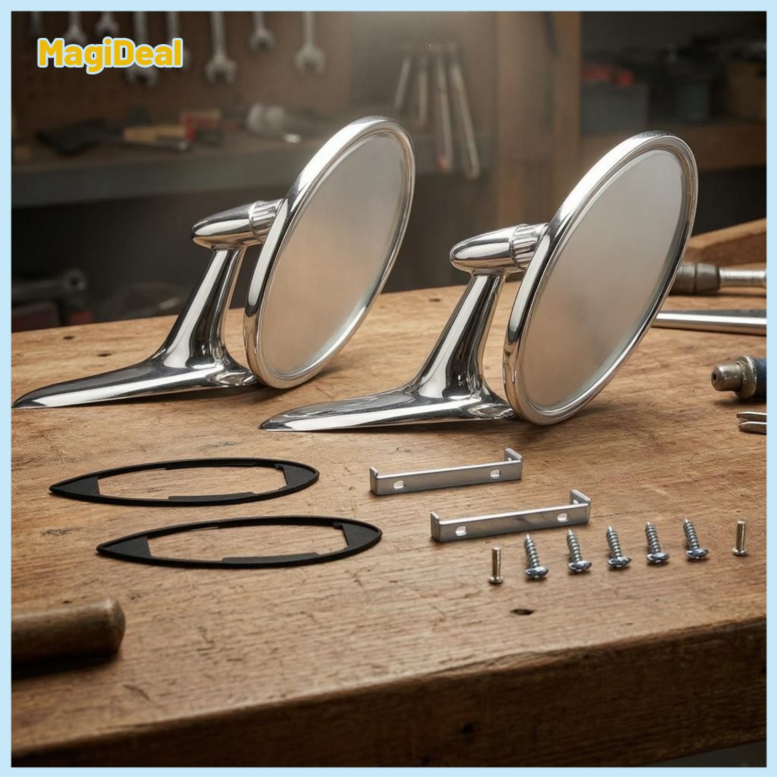 MagiDeal Mounting Gaskets Vintage Car Rearview Mirrors Easy Installation Chrome Round Rearview Mirrors Clear Reflection Vintage Round Car Mirror ราคา 2,797 บาท*ส่งฟรี