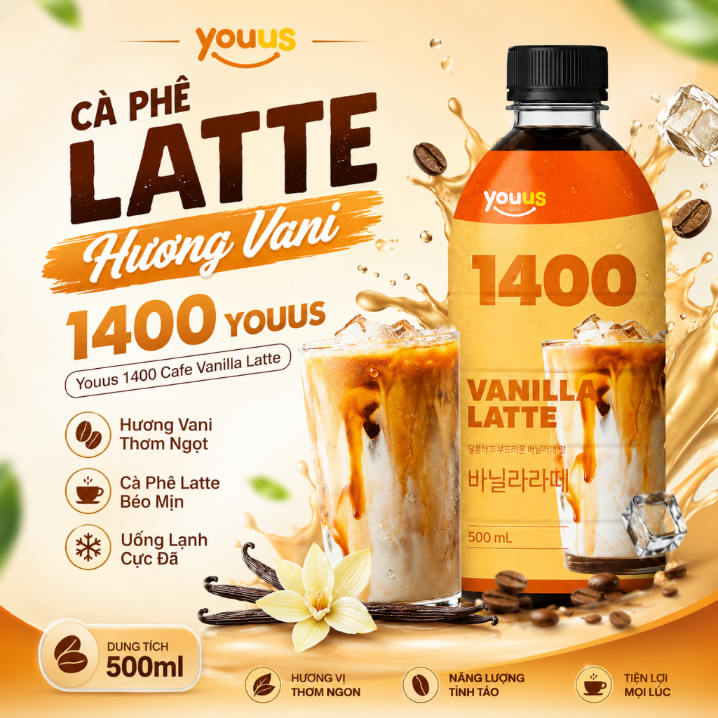 Cà Phê Latte Hương Vani 1400 Youus - Youus 1400 Cafe Vanilla Latte