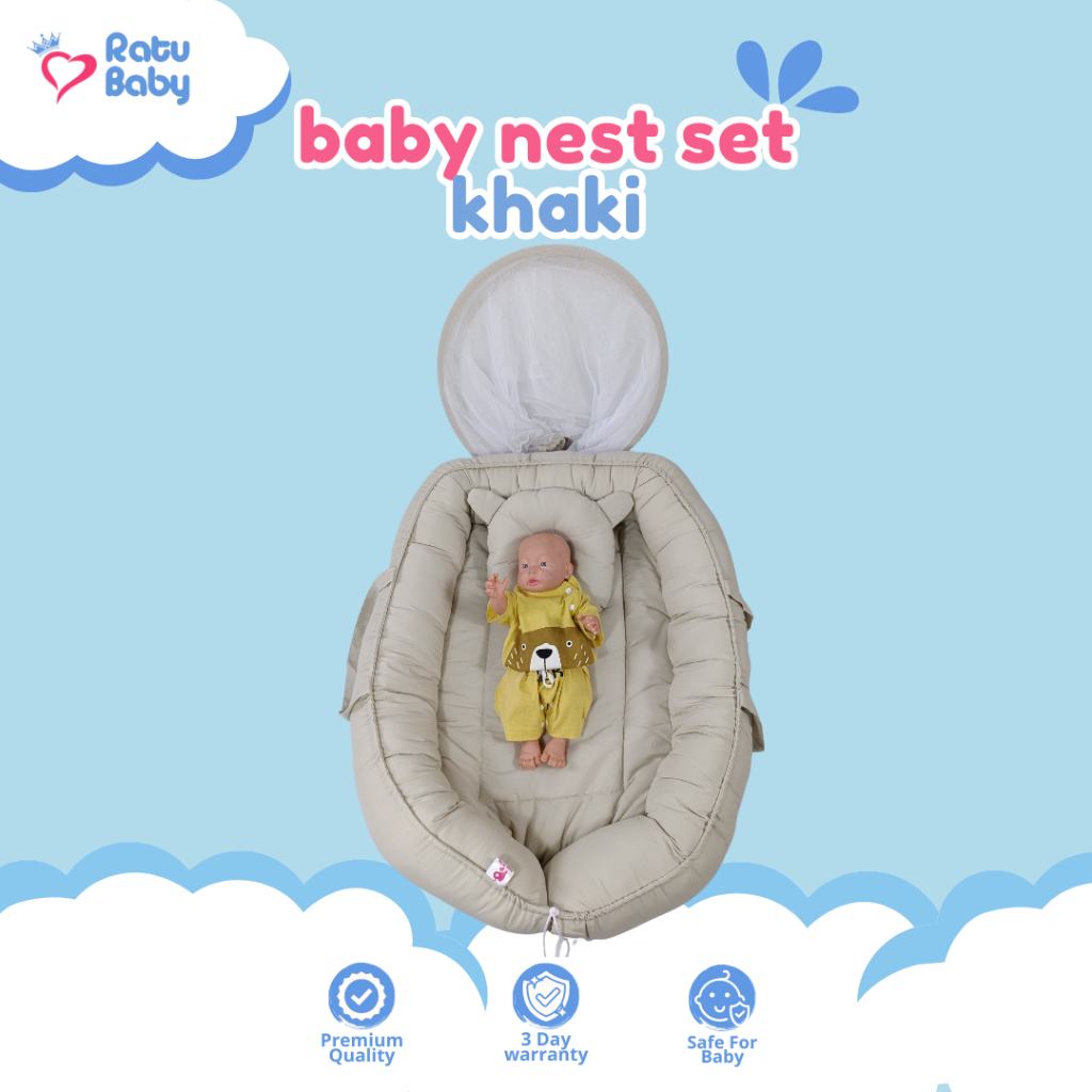 Ratu Baby l Baby Nest Boat Set Polos Series Katun CVC l Perlengkapan Tidur Bayi