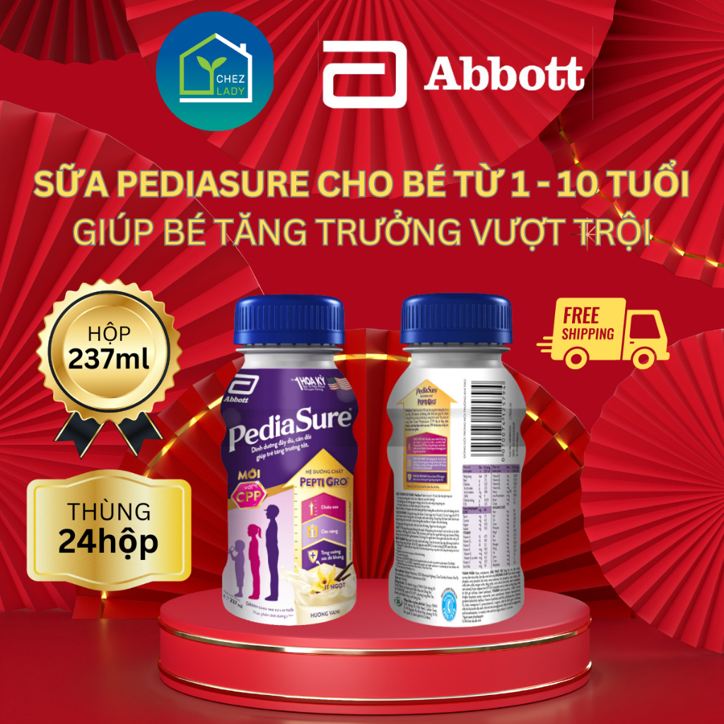  Sữa nước PediaSure thùng 24 chai 237ml pha sẵn - Hương Vani - Date 01 01 2025 