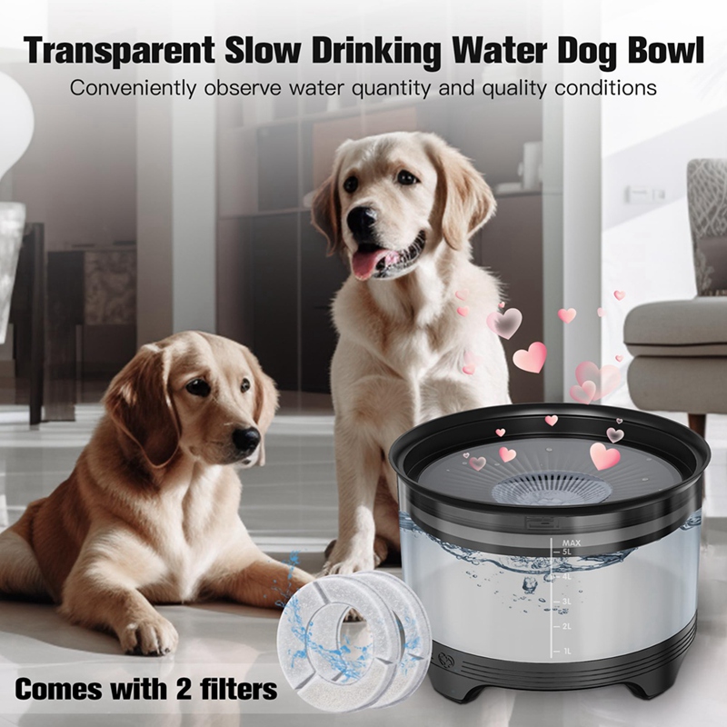 5.5L Dog Water Bowl,Large Capacity No Spill Water Bowl for Dogs, Splash Proof Slow Water Feeder - 2