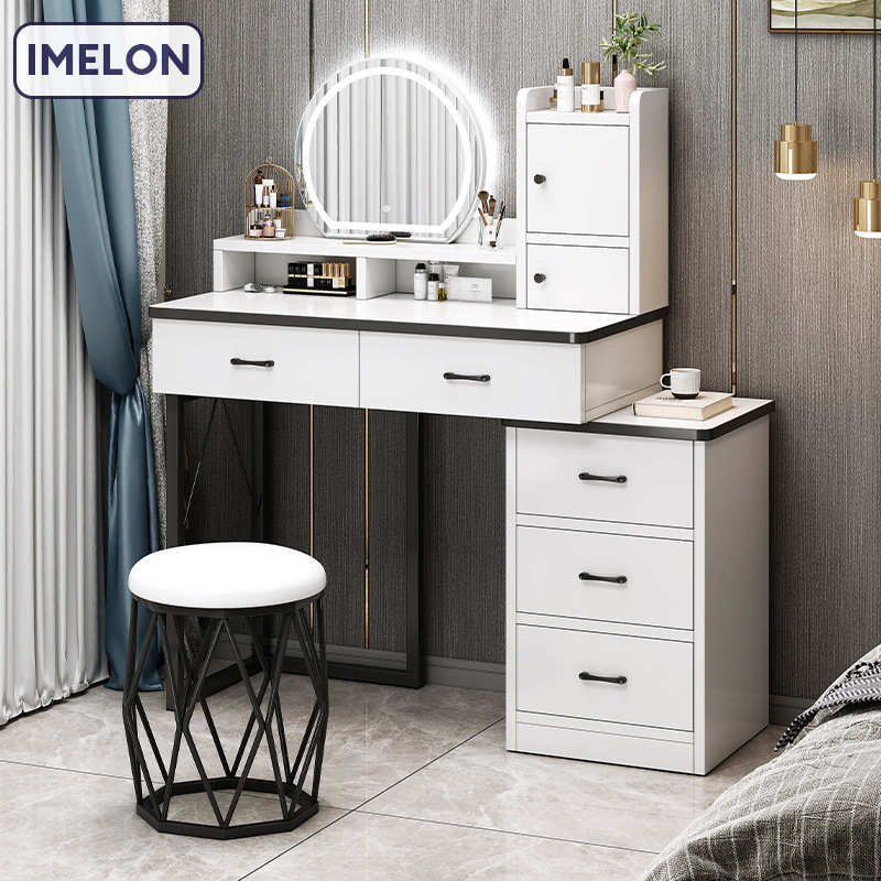 Simple Modern Bedroom Dressing Table Small Apartment New Style Nordic Luxury Lightweight Mesh Style Red Style Dressing Table Built-in Storage Cabinet