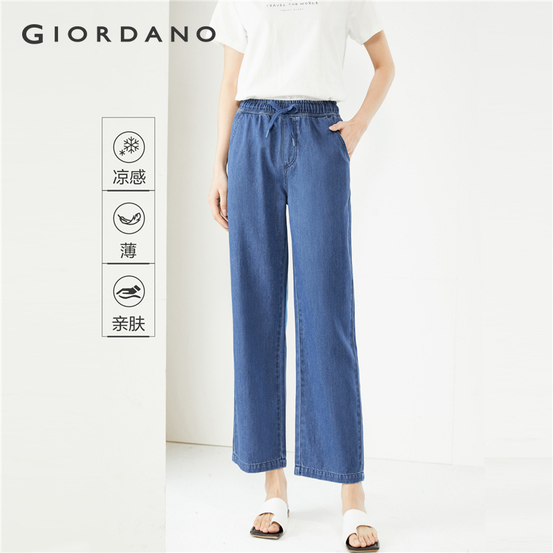 GIORDANO ผู้หญิง กางเกงยีนส์ Tencel น้ำหนักเบากางเกงยีนส์ Multi-Pocket ตรงแฟชั่นสบายๆ Crop DENIM กางเกง 13424302 ราคา 829 บาท*ส่งฟรี