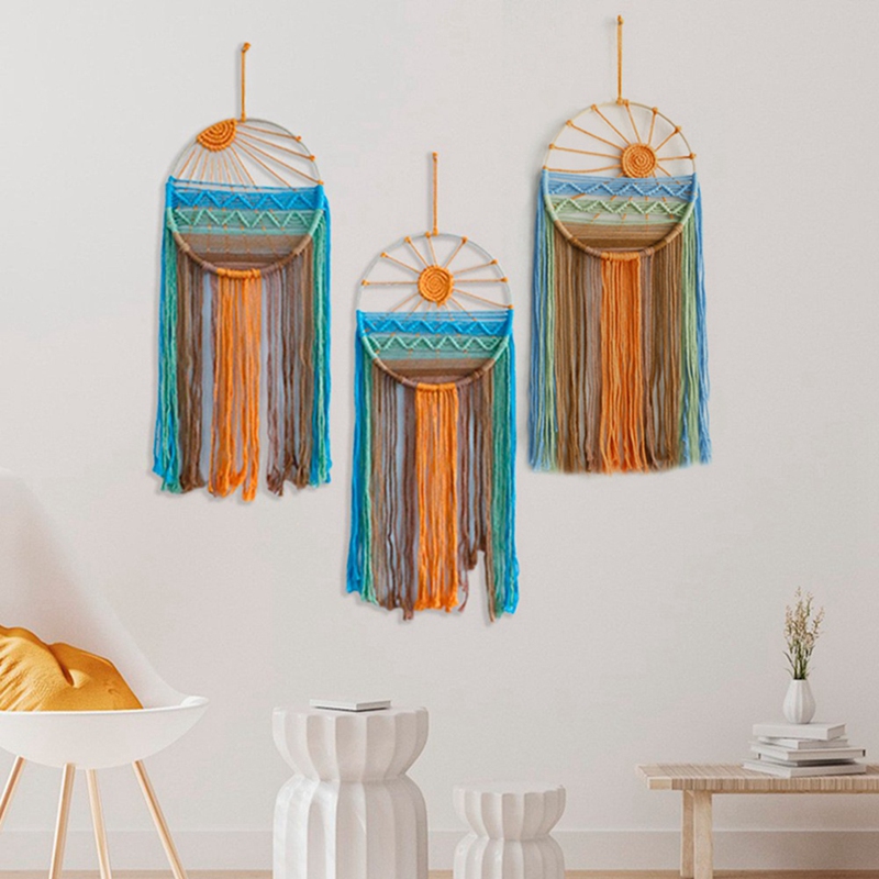 Sunrise and Sunset Wall Hanging Cotton Rope Handmade Woven Tapestry Minimalist Home Homestay Wall Atmosphere Decoration