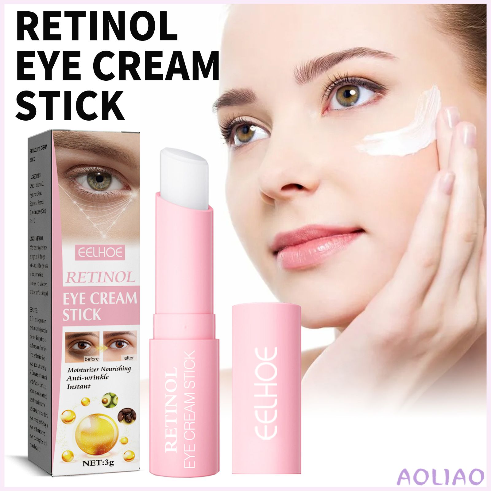 Aoliao eelhoe 1PC Retinol kem mắt làm giảm nếp nhăn và mắt bọng sâu làm ẩm da chống lão hóa Kem mắt