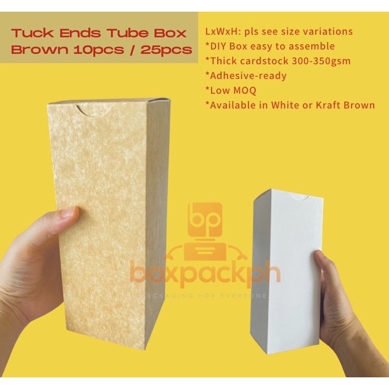 Box Packaging 2.75x2.75x9.75 Tumblers Shirts Giveaways Tuck End Plain Black White Kraft Brown