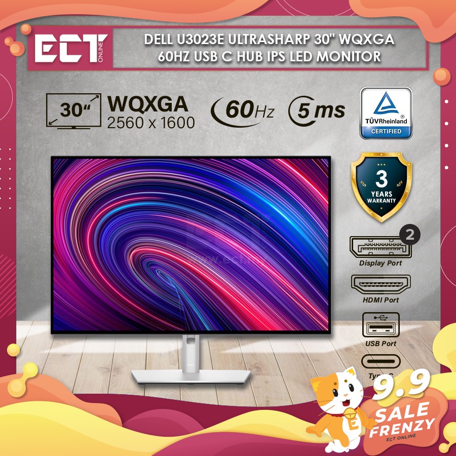 Dell U3023E UltraSharp 30" WQXGA 2560 x 1600 60Hz USB C HUB IPS LED Monitor (1 x HDMI, 2 x Display Port, 1 x USB C,RJ45)
