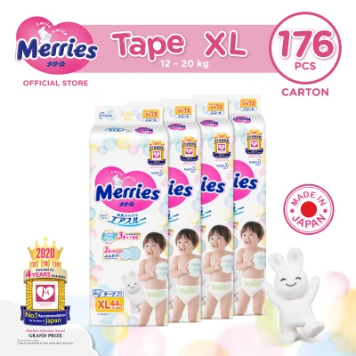 Merries Tape Diapers Carton XL44s x 4 packs (12 - 20 kg)